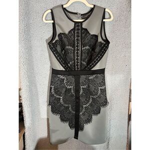 Fifth & Park Gray & Black Womens Lace Knee length Size 8
